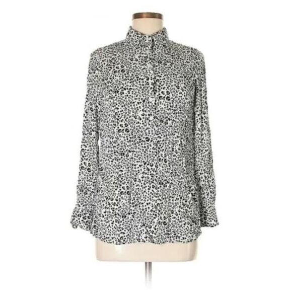 Dalia Collection Black & White Animal Print Long Sleeve Popover Shirt Sz Small - Picture 1 of 7
